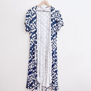 Cabi Women's Blue/White Polka Dot Wrap Dress Size Large